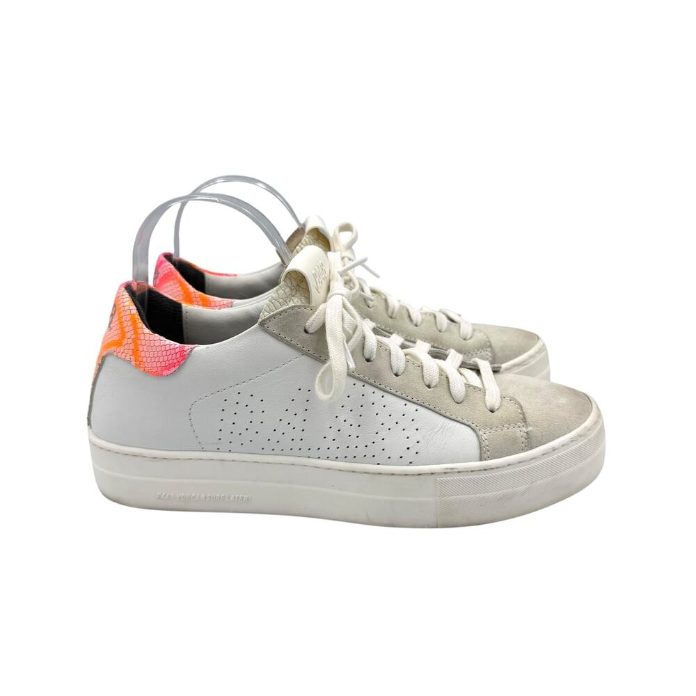 P448 Thea Two Tone White Leather Neon Snakeskin Heel Chunky Streetwear Sneakers - Picture 4 of 10